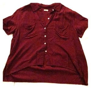 Hollister Burgundy Button Up Short Sleeve Blouse